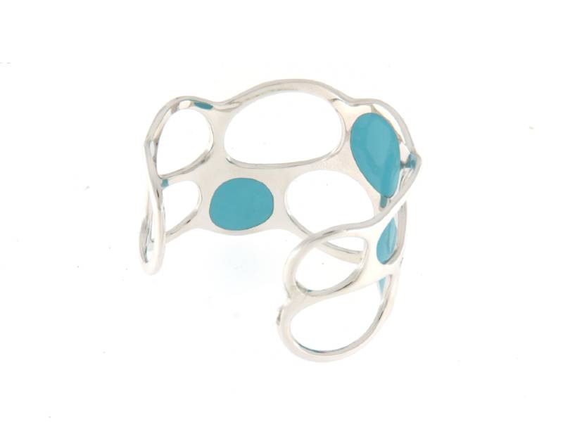 BRACCIALE RIGIDO ORO BIANCO, TURCHESE RICOMPOSTO E DIAMANTI BUBBLES GAVELLO B0561-I